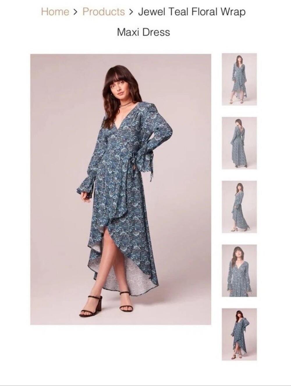 Teal Floral Wrap Maxi Dress - Women's Elegant V-Neck